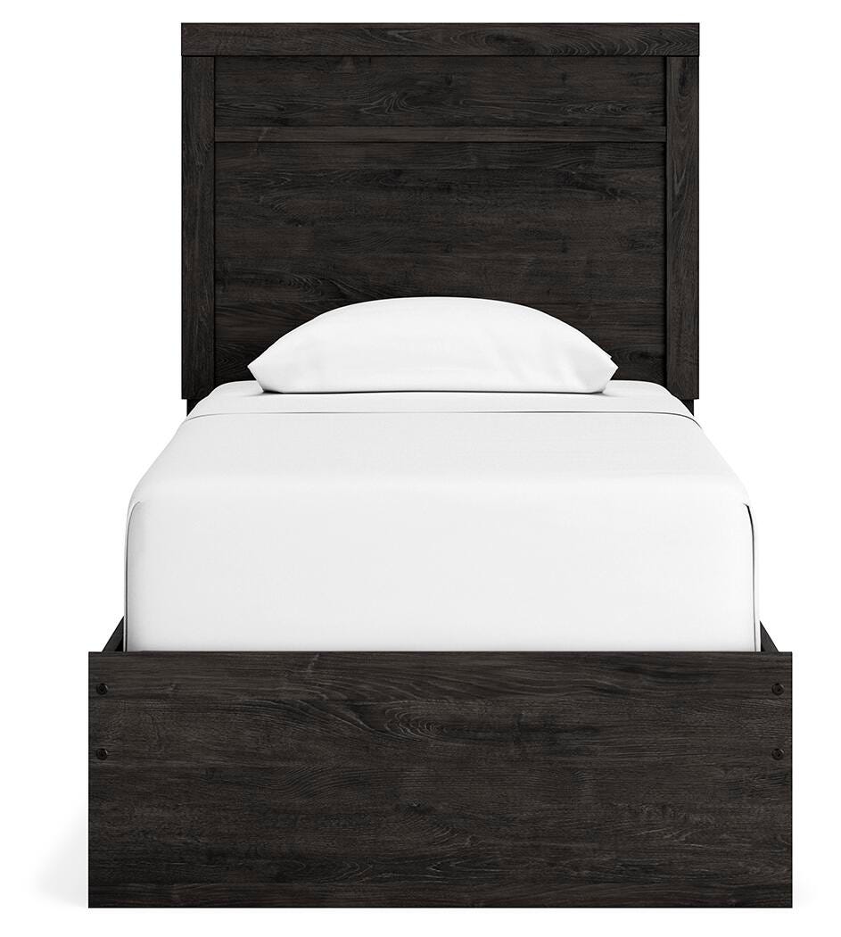 Belachime Charcoal Twin Panel Bed with Mirrored Dresser from Ashley Furniture - Luna Furniture