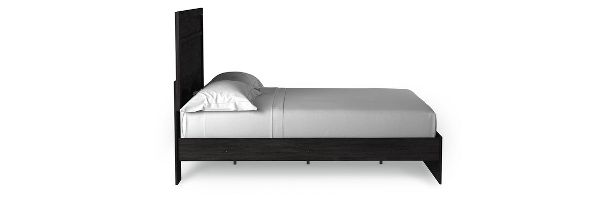 Belachime Queen Panel Bed with Mirrored Dresser, Chest and 2 Nightstands in Charcoal from Ashley Furniture - Luna Furniture