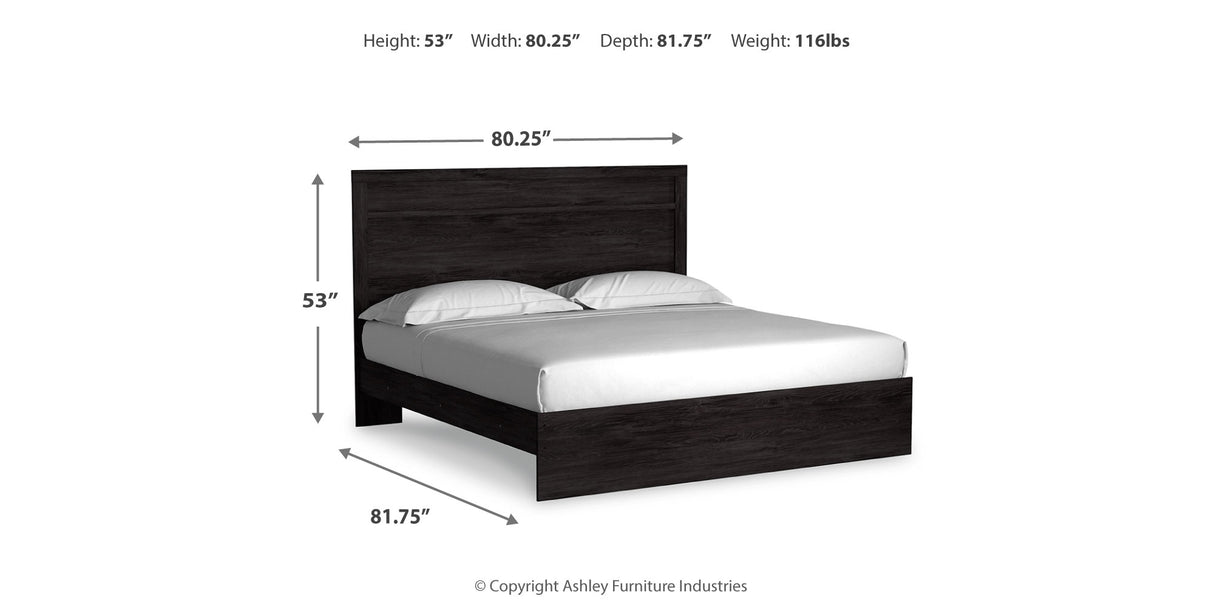 Belachime King Panel Bed with Mirrored Dresser, Chest and 2 Nightstands in Charcoal from Ashley Furniture - Luna Furniture