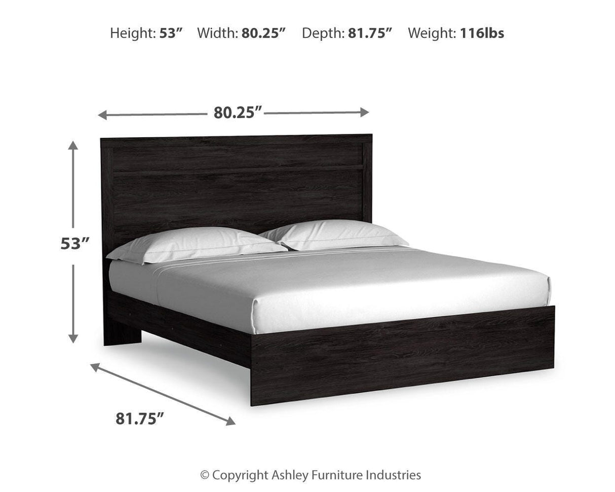 Belachime King Panel Bed with Mirrored Dresser and Chest in Charcoal from Ashley - Luna Furniture