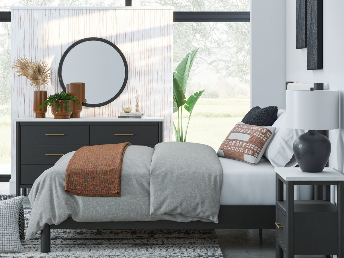 Cadmori Black/White Queen Upholstered Platform Bed from Ashley Furniture - Luna Furniture