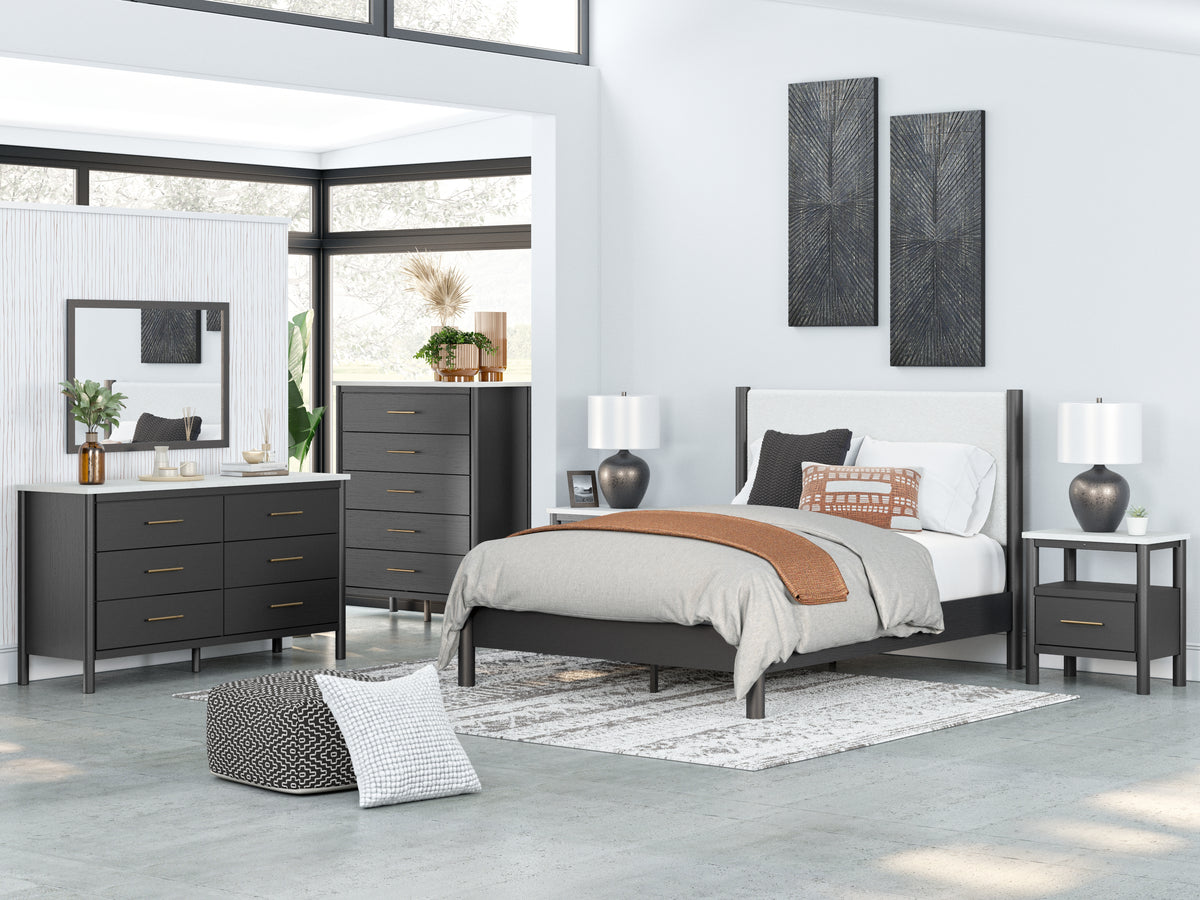 Cadmori Black/White Queen Upholstered Platform Bed from Ashley Furniture - Luna Furniture