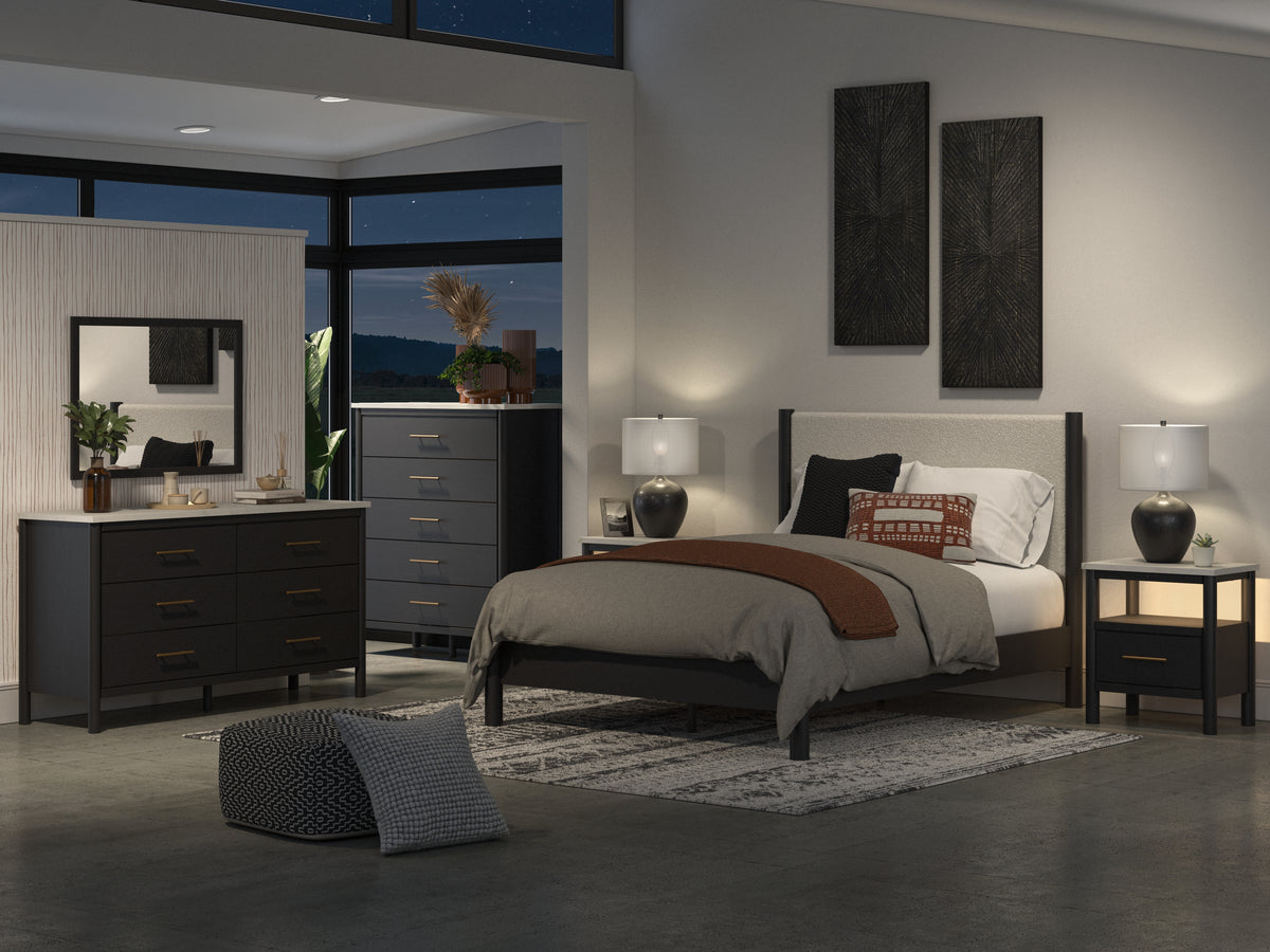 Cadmori Black/White Queen Upholstered Platform Bed from Ashley Furniture - Luna Furniture