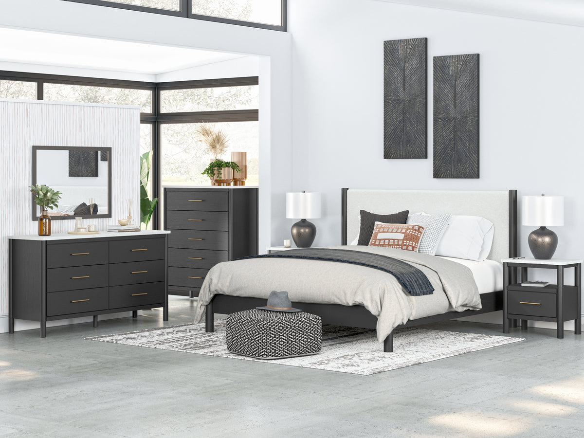 Cadmori Black/White King Upholstered Platform Bed from Ashley Furniture - Luna Furniture