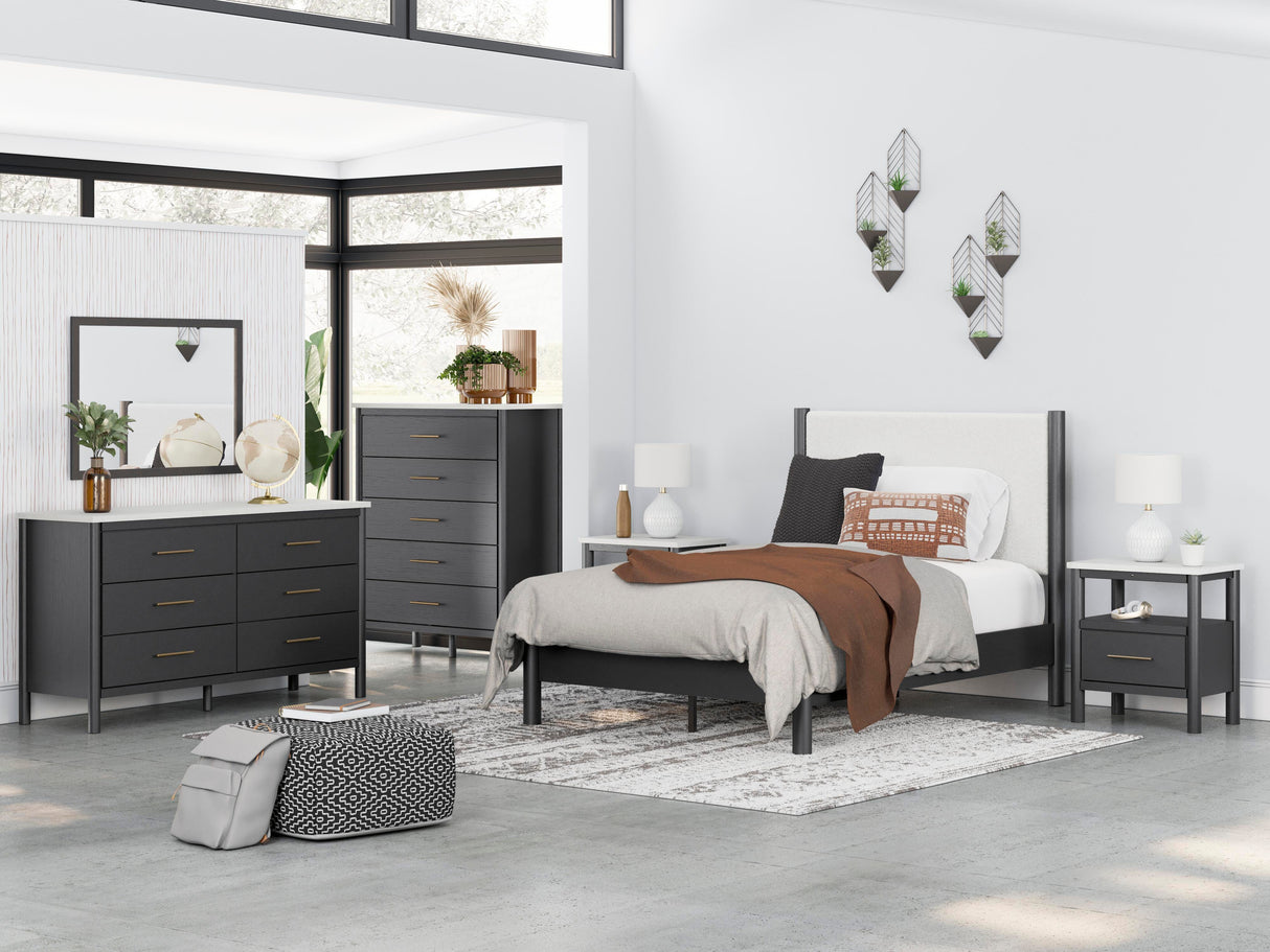 Cadmori Black/White Full Upholstered Platform Bed from Ashley - Luna Furniture