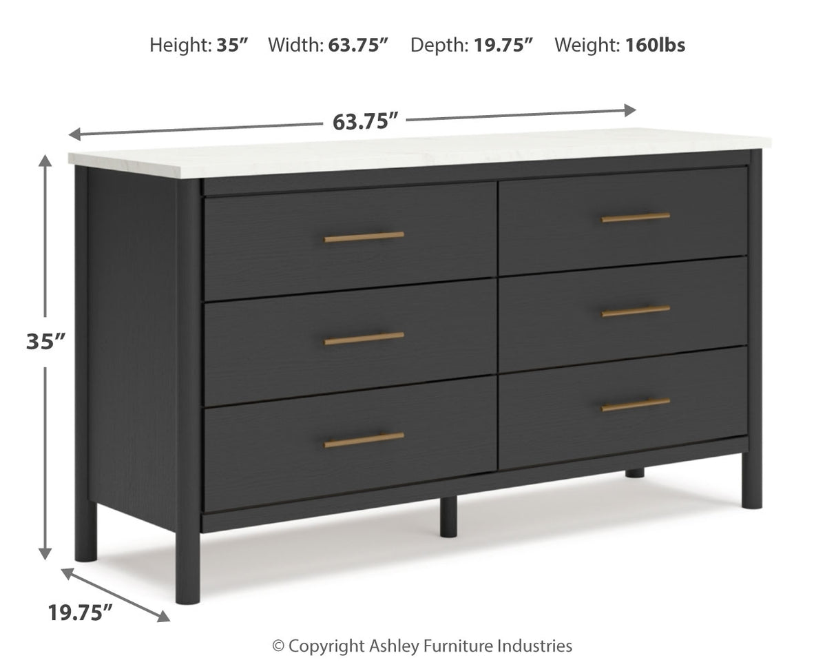 Cadmori Queen Upholstered Panel Bed with Dresser in Black/White from Ashley - Luna Furniture