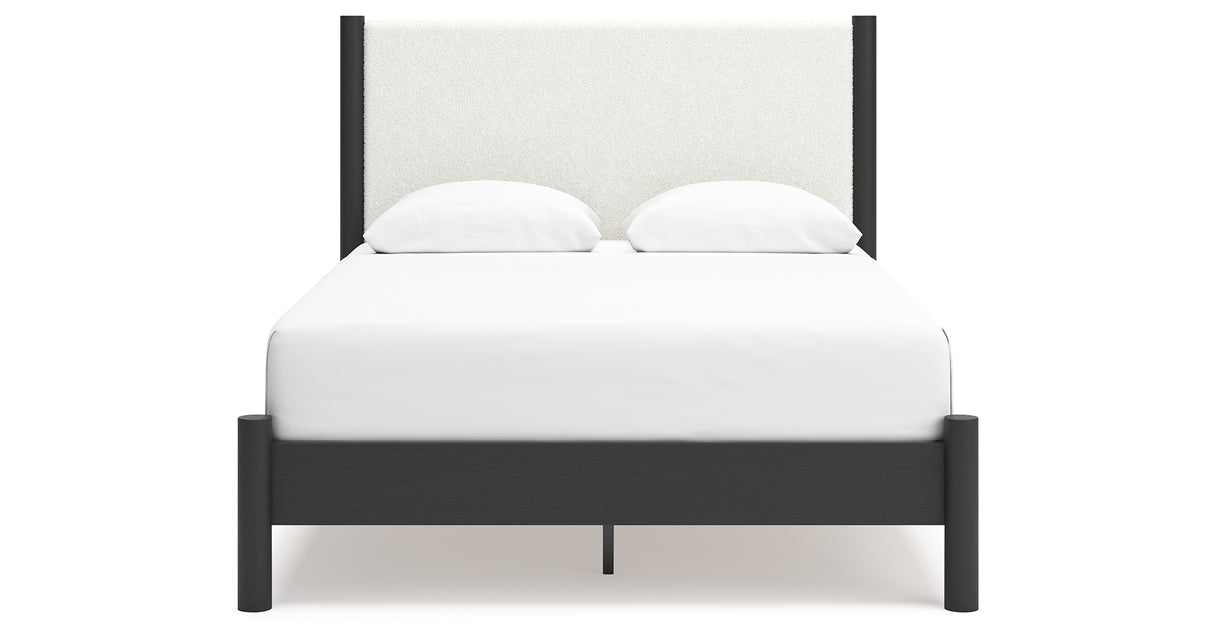 Cadmori Queen Upholstered Panel Bed with Dresser in Black/White from Ashley - Luna Furniture