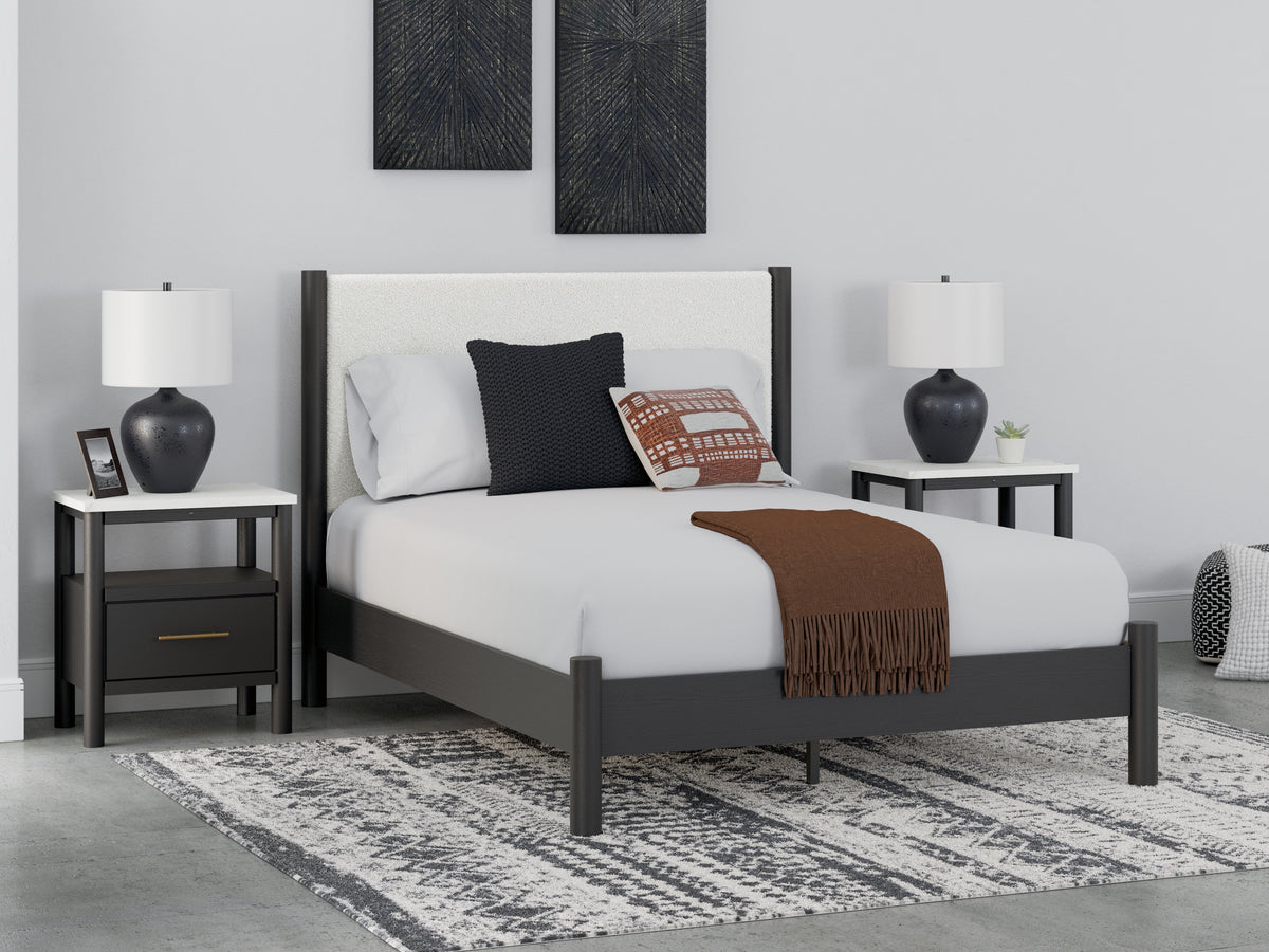 Cadmori Black/White Queen Upholstered Platform Bed from Ashley Furniture - Luna Furniture