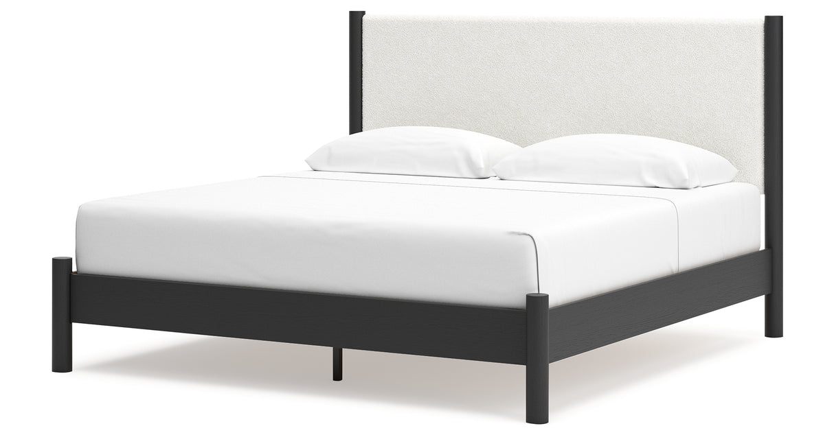 Cadmori King Upholstered Panel Bed with Dresser and 2 Nightstands in Black/White from Ashley - Luna Furniture