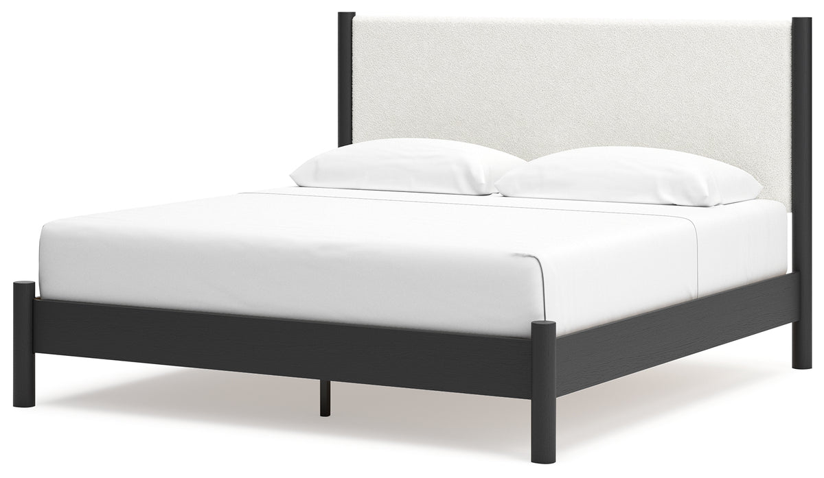 Cadmori Black/White King Upholstered Platform Bed from Ashley Furniture - Luna Furniture
