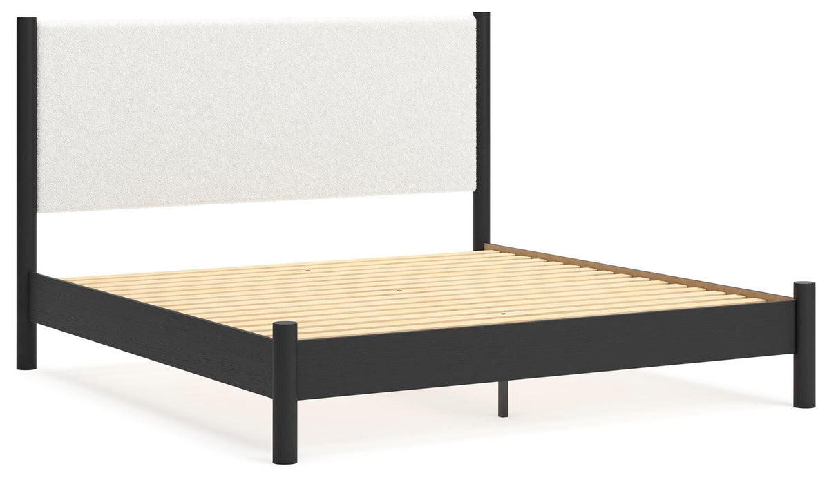Cadmori Black/White King Upholstered Platform Bed from Ashley Furniture - Luna Furniture