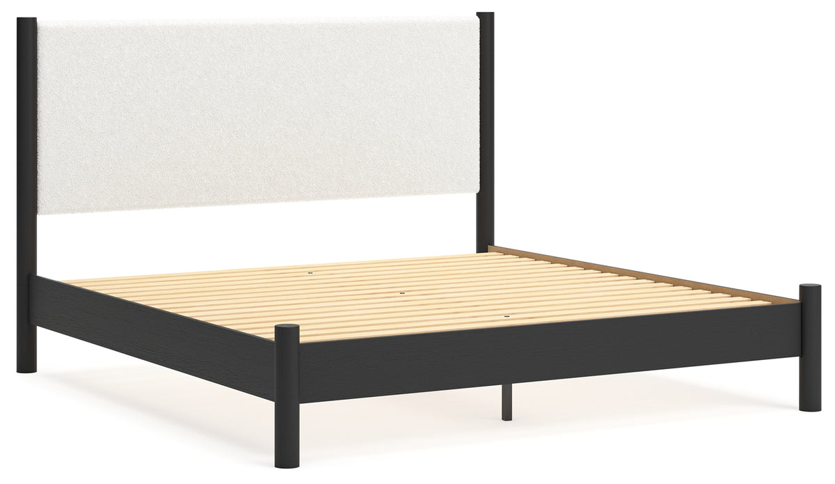 Cadmori Black/White King Upholstered Platform Bed from Ashley Furniture - Luna Furniture
