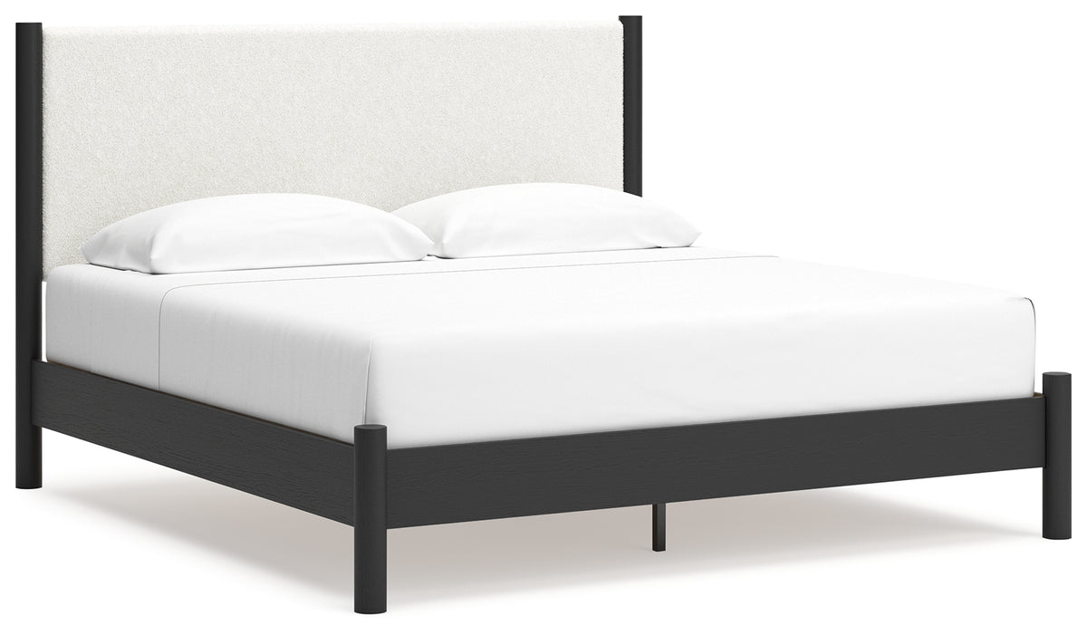Cadmori Black/White King Upholstered Platform Bed from Ashley Furniture - Luna Furniture