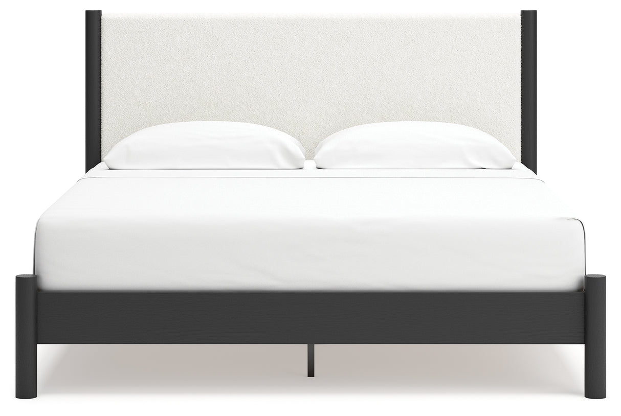 Cadmori Black/White King Upholstered Panel Bed, Dresser and Mirror from Ashley - Luna Furniture