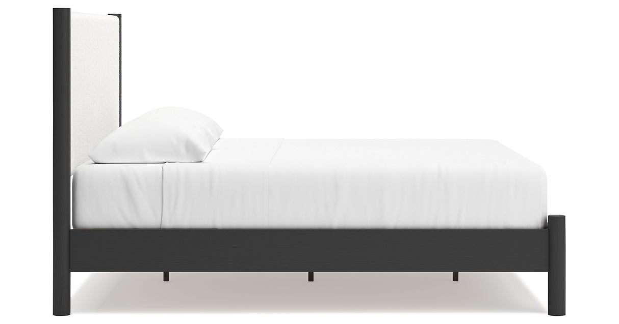 Cadmori King Upholstered Panel Bed with Dresser and 2 Nightstands in Black/White from Ashley - Luna Furniture
