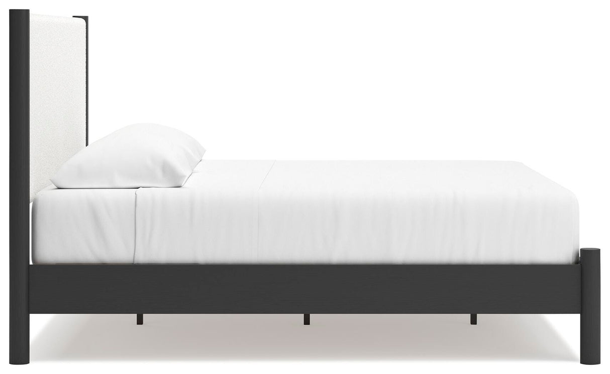 Cadmori Black/White King Upholstered Panel Bed, Dresser and Mirror from Ashley - Luna Furniture