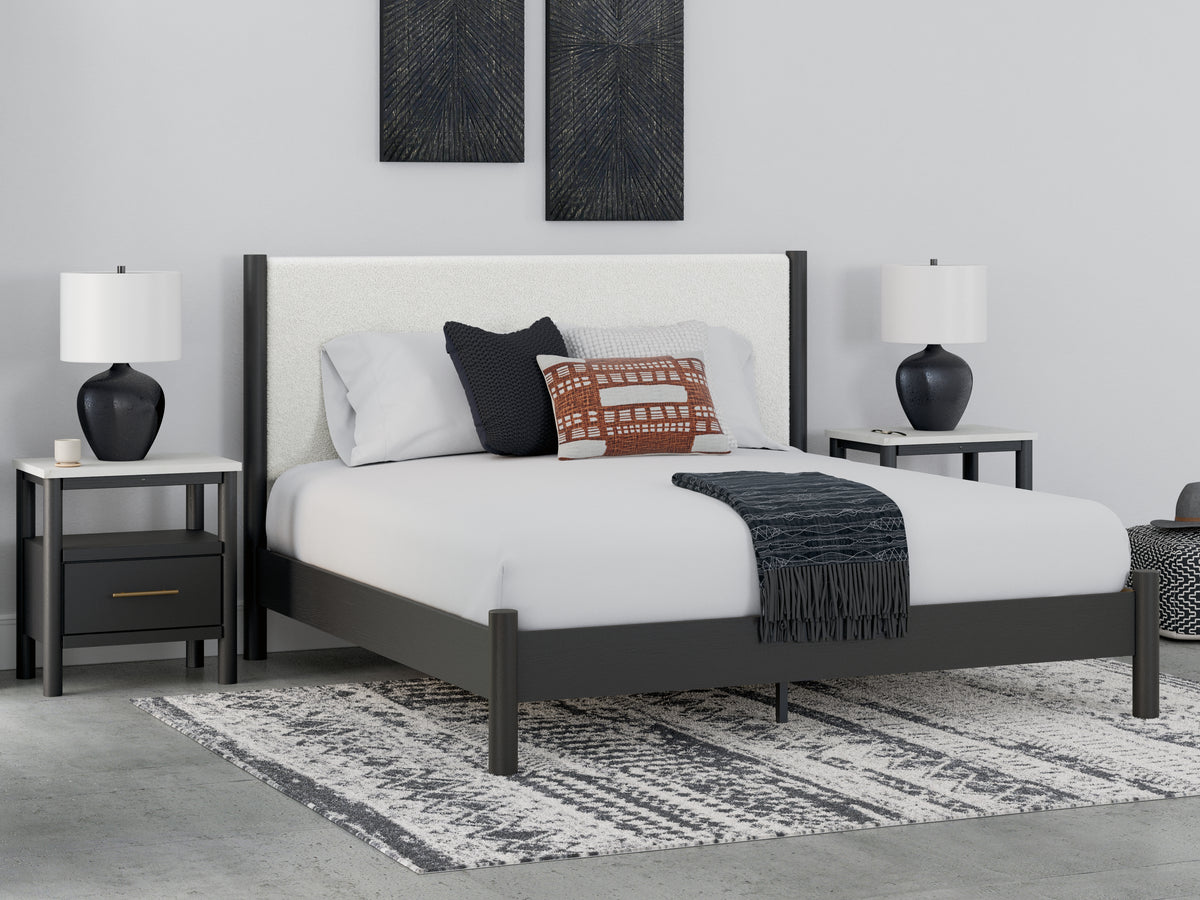 Cadmori Black/White King Upholstered Platform Bed from Ashley Furniture - Luna Furniture