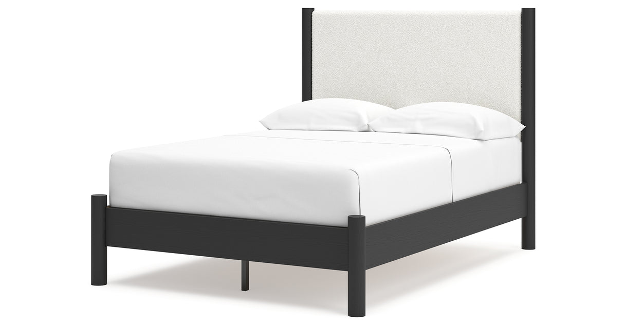 Cadmori Full Upholstered Panel Bed with Dresser and 2 Nightstands in Black/White from Ashley - Luna Furniture
