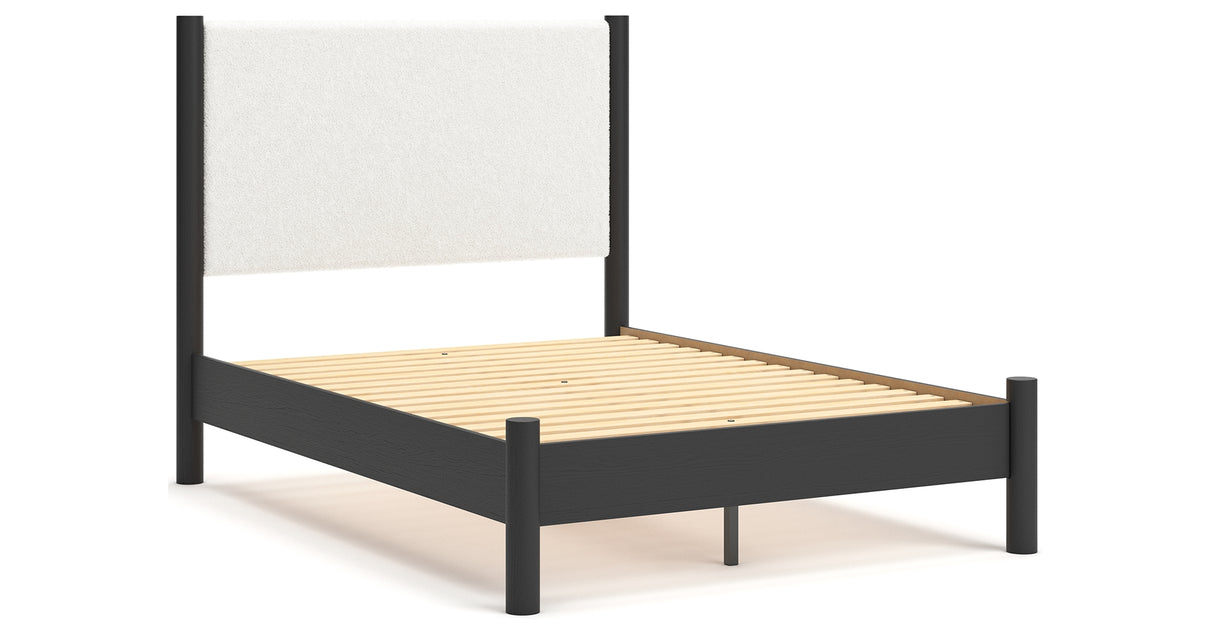 Cadmori Full Upholstered Panel Bed with Dresser and 2 Nightstands in Black/White from Ashley - Luna Furniture