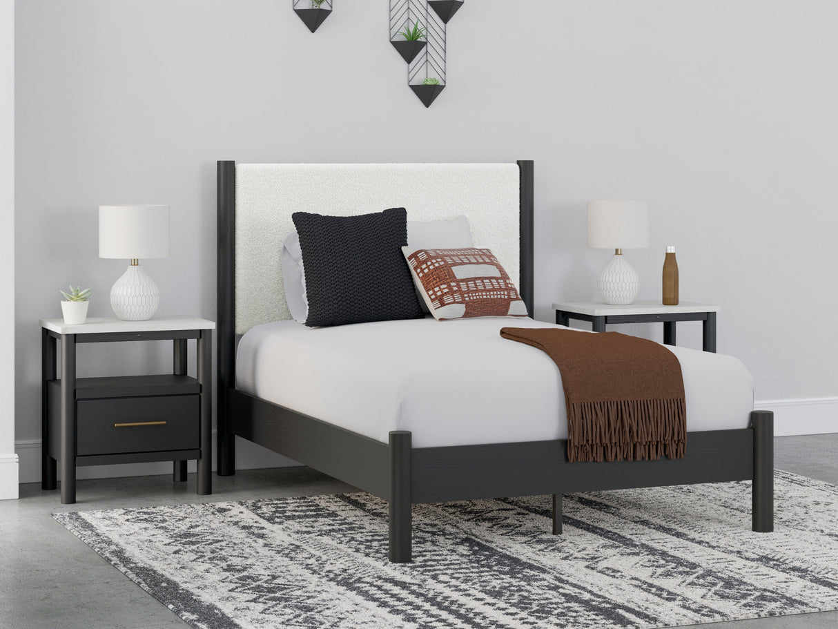 Cadmori Black/White Full Upholstered Platform Bed from Ashley - Luna Furniture