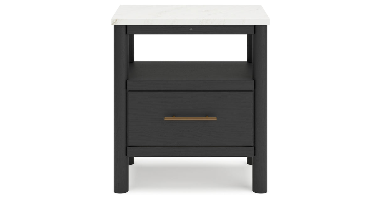 Cadmori King Upholstered Panel Bed with Dresser and 2 Nightstands in Black/White from Ashley - Luna Furniture