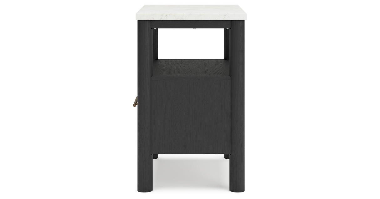 Cadmori King Upholstered Panel Bed with 2 Nightstands in Black/White from Ashley - Luna Furniture