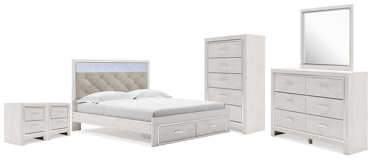 Altyra White King Platform Storage Bed, Dresser, Mirror, Chest and 2 Nightstands from Ashley - Luna Furniture