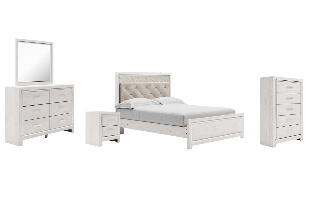 Altyra White Queen Panel Bed with Mirrored Dresser, Chest and Nightstand from Ashley Furniture - Luna Furniture