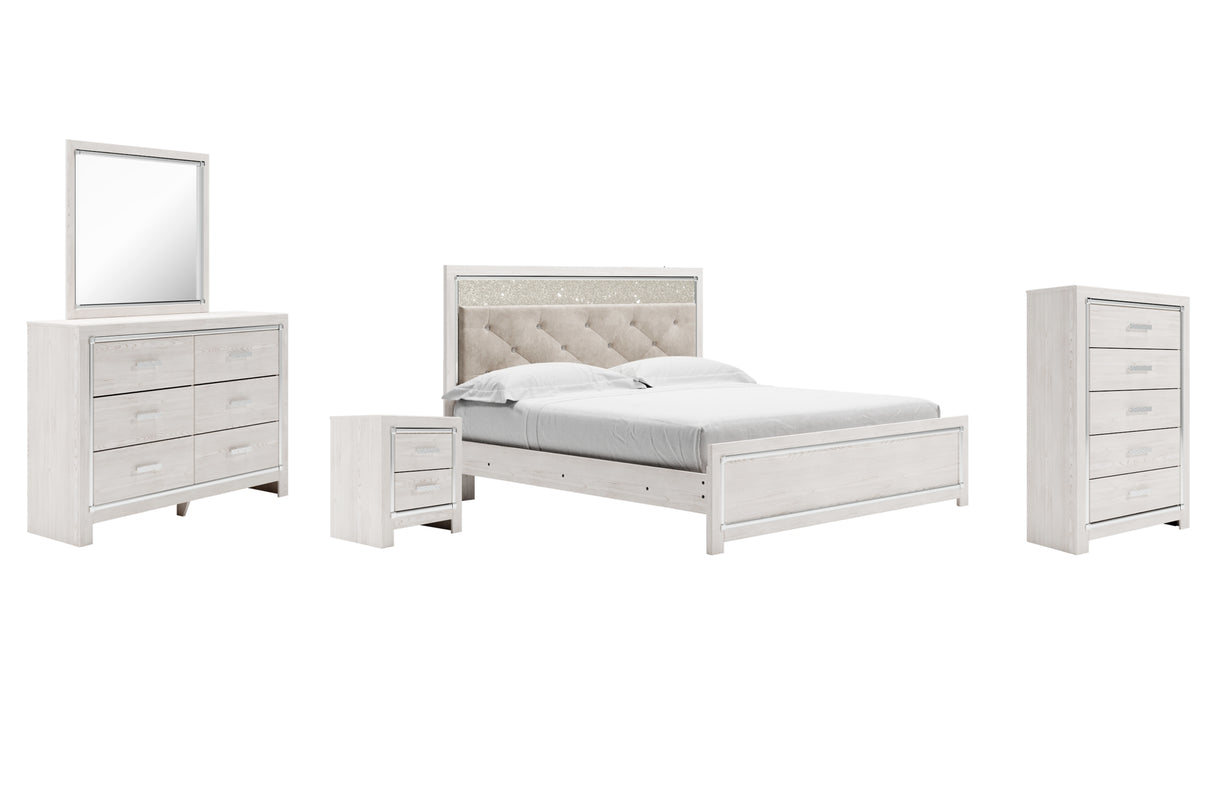 Altyra White King Panel Bed with Mirrored Dresser, Chest and Nightstand from Ashley Furniture - Luna Furniture