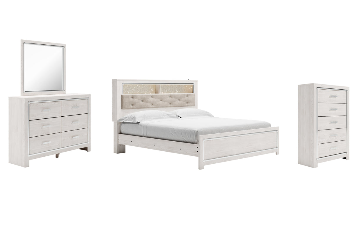 Altyra White King Panel Bookcase Bed with Mirrored Dresser and Chest from Ashley Furniture - Luna Furniture