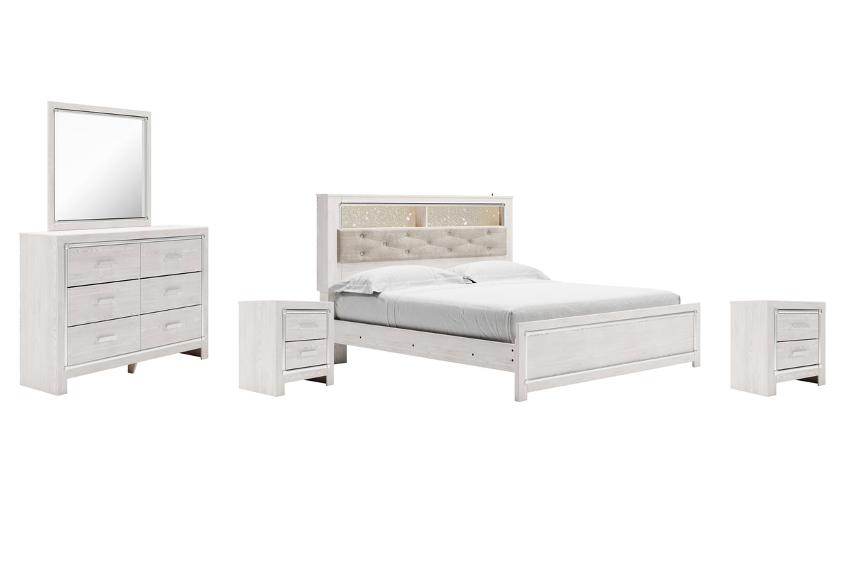 Altyra White King Panel Bookcase Bed with Mirrored Dresser and 2 Nightstands from Ashley - Luna Furniture