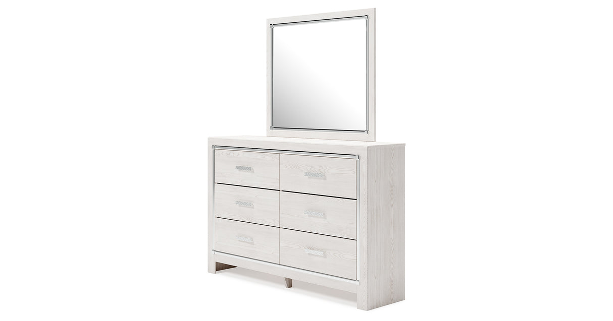 Altyra Queen Panel Bed with Mirrored Dresser, Chest and Nightstand in White from Ashley - Luna Furniture