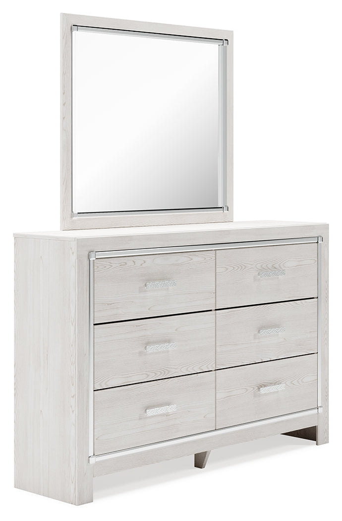 Altyra Queen Panel Bookcase Bed with Mirrored Dresser and Chest in White from Ashley - Luna Furniture