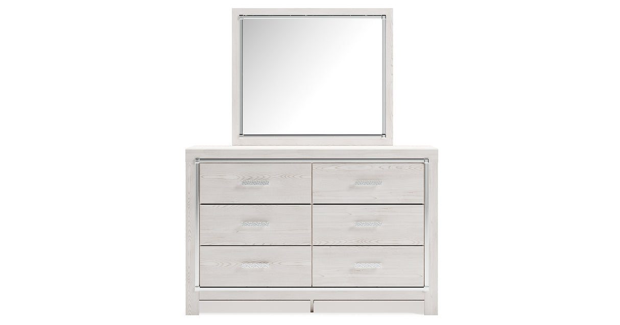 Altyra Queen Panel Bed with Mirrored Dresser, Chest and Nightstand in White from Ashley - Luna Furniture