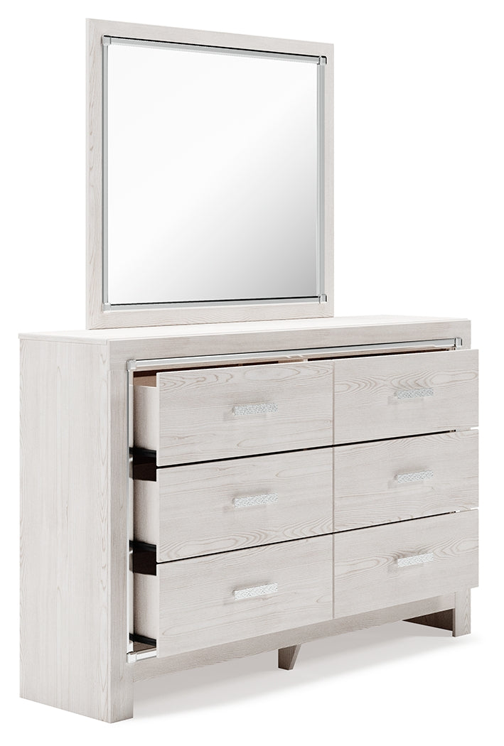 Altyra White King Upholstered Panel Storage Bed, Dresser, Mirror and Nightstand from Ashley Furniture - Luna Furniture