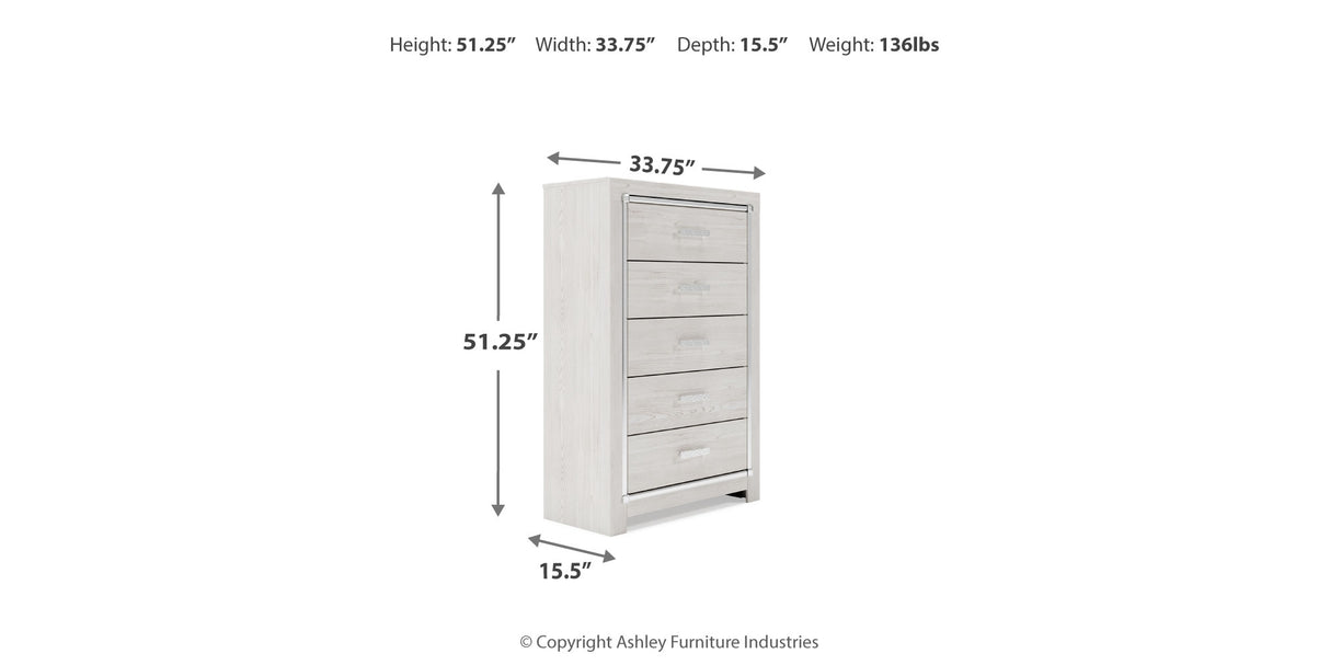 Altyra Queen Panel Bed with Mirrored Dresser, Chest and Nightstand in White from Ashley - Luna Furniture