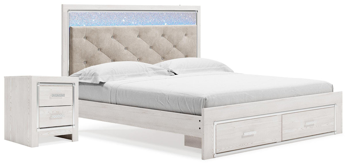 Altyra White King Upholstered Storage Bed with Nightstand from Ashley - Luna Furniture
