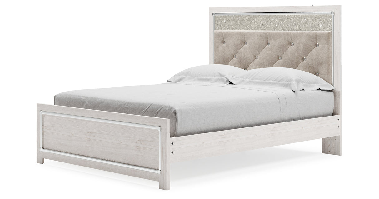 Altyra Queen Panel Bed with Mirrored Dresser, Chest and Nightstand in White from Ashley - Luna Furniture