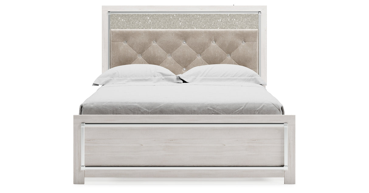 Altyra Queen Panel Bed with Mirrored Dresser, Chest and Nightstand in White from Ashley - Luna Furniture