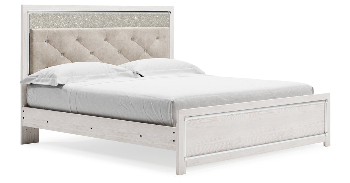 Lawroy King Panel Bed with Mirrored Dresser and Nightstand in Light Natural from Ashley - Luna Furniture