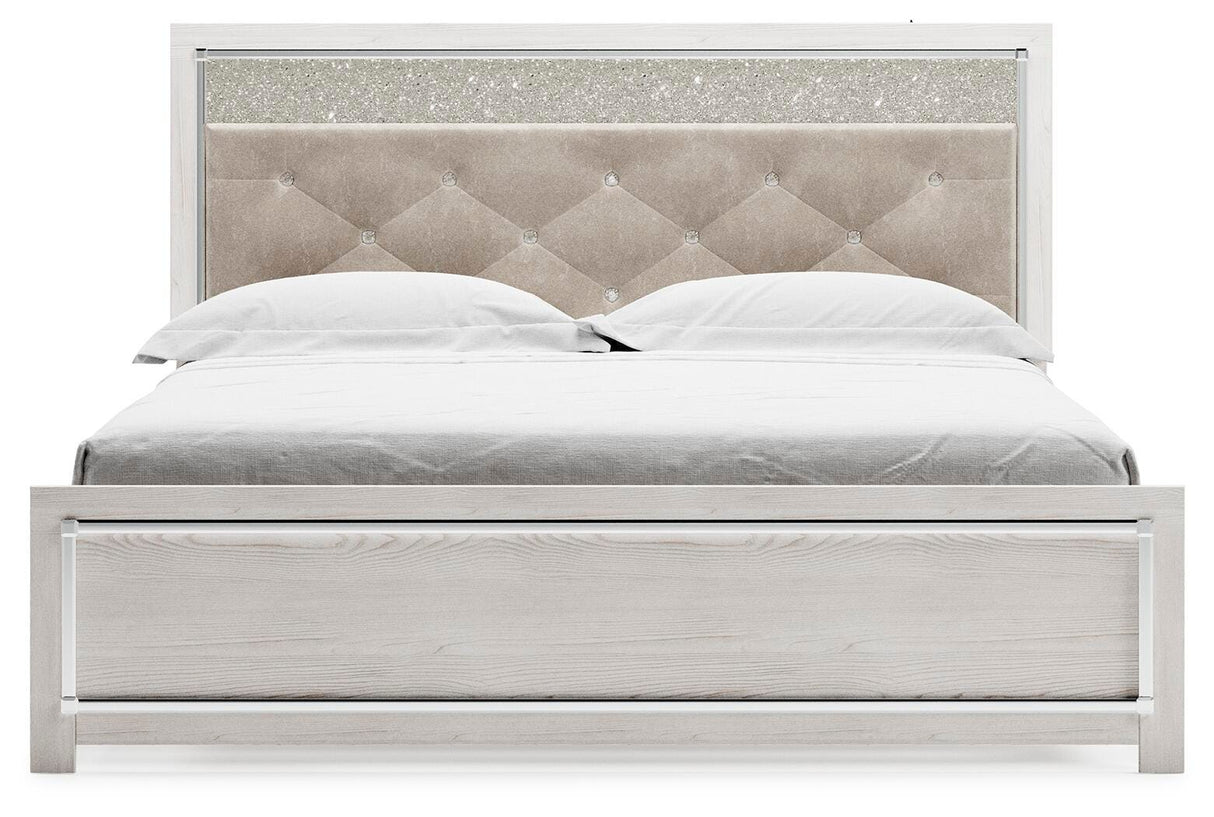 Lawroy King Panel Bed with Mirrored Dresser and Nightstand in Light Natural from Ashley - Luna Furniture