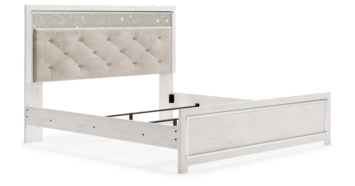 Lawroy King Panel Bed with Mirrored Dresser and Nightstand in Light Natural from Ashley - Luna Furniture