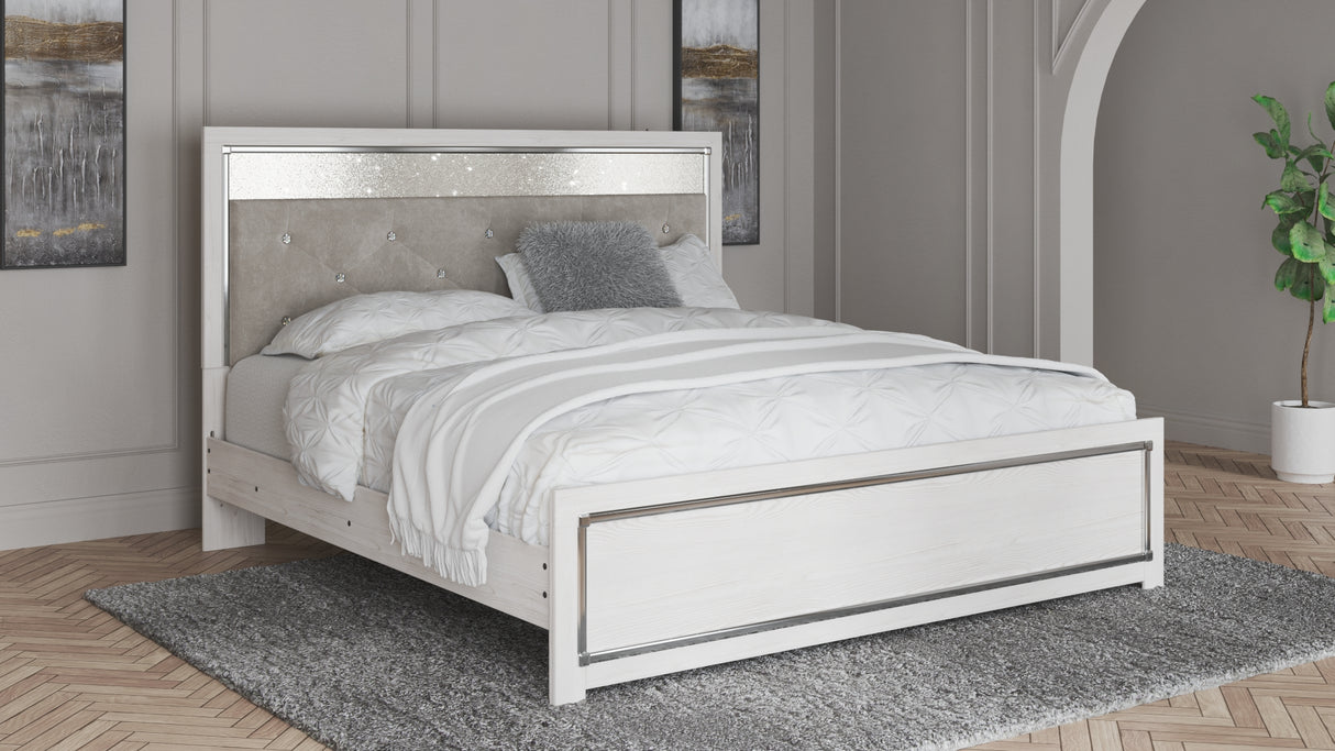 Lawroy King Panel Bed with Mirrored Dresser and Nightstand in Light Natural from Ashley - Luna Furniture