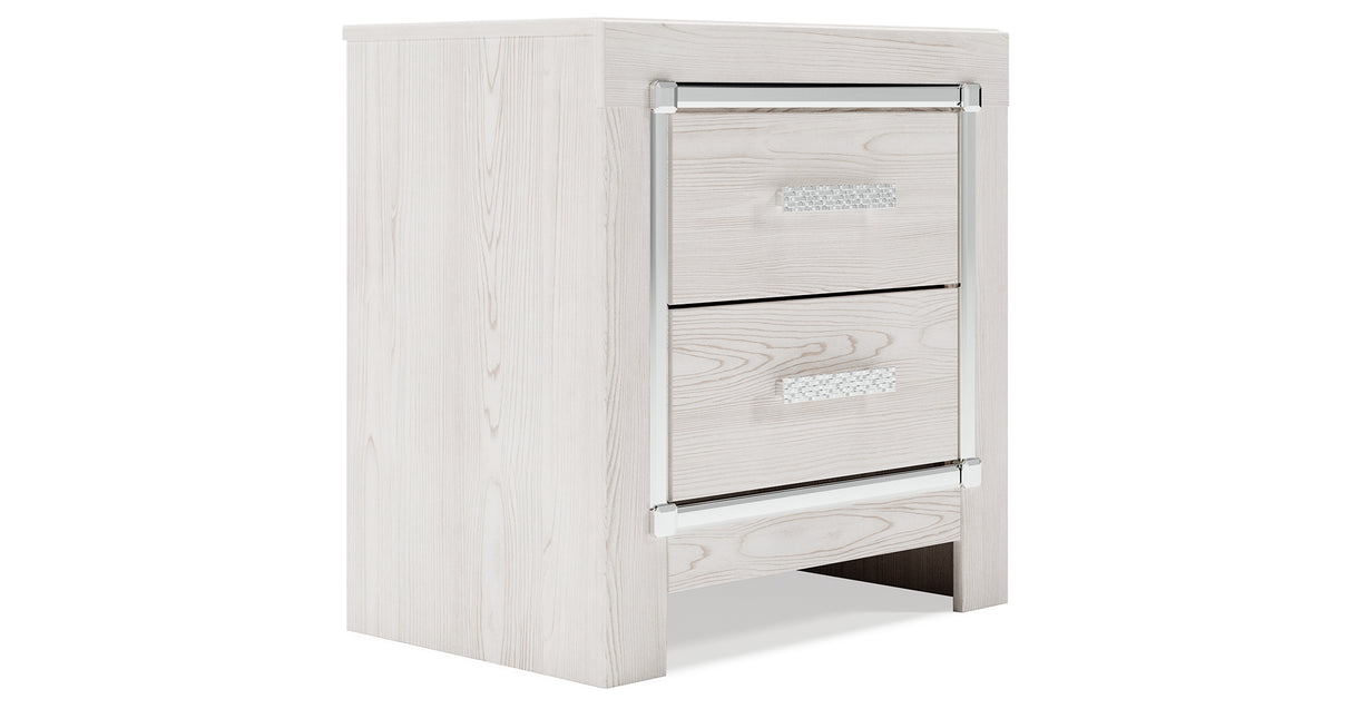 Altyra Queen Panel Bed with Mirrored Dresser, Chest and Nightstand in White from Ashley - Luna Furniture