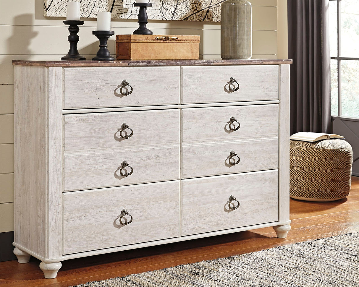 Willowton Whitewash Queen Sleigh Bed, Dresser and Nightstand from Ashley - Luna Furniture