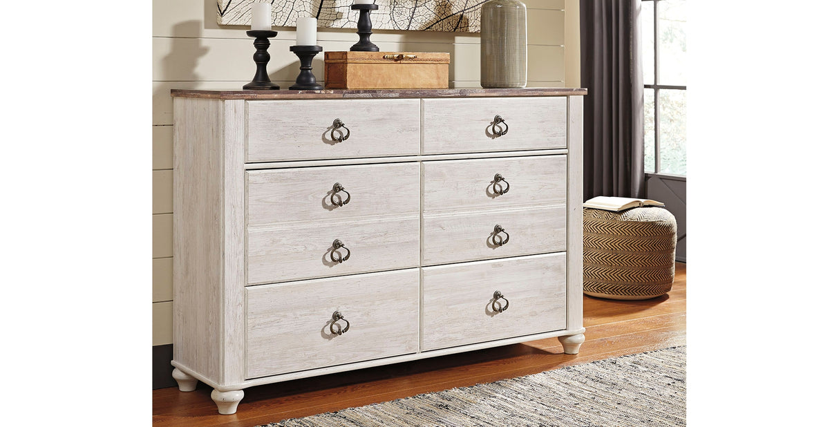 Willowton Whitewash Twin Panel Bed and Dresser from Ashley Furniture - Luna Furniture
