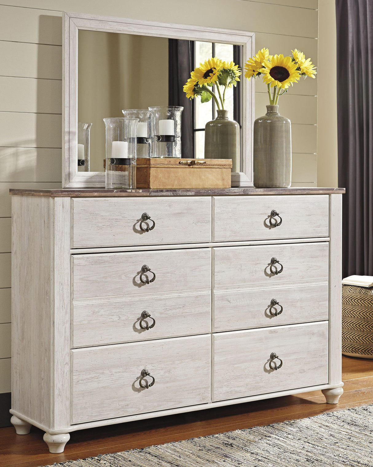 Willowton Whitewash Full Panel Bed, Dresser and Mirror from Ashley Furniture - Luna Furniture