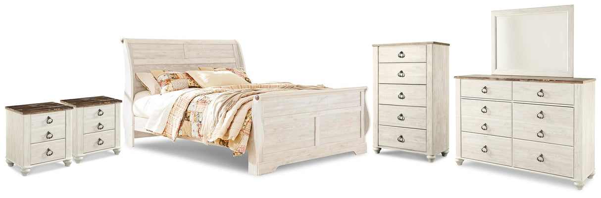 Willowton Whitewash King Sleigh Bed, Dresser,Chest and Nightstand from Ashley - Luna Furniture