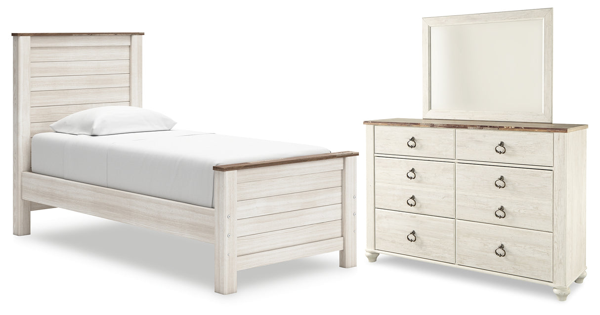 Willowton Twin Panel Bed, Dresser and Mirror from Ashley Furniture - Luna Furniture
