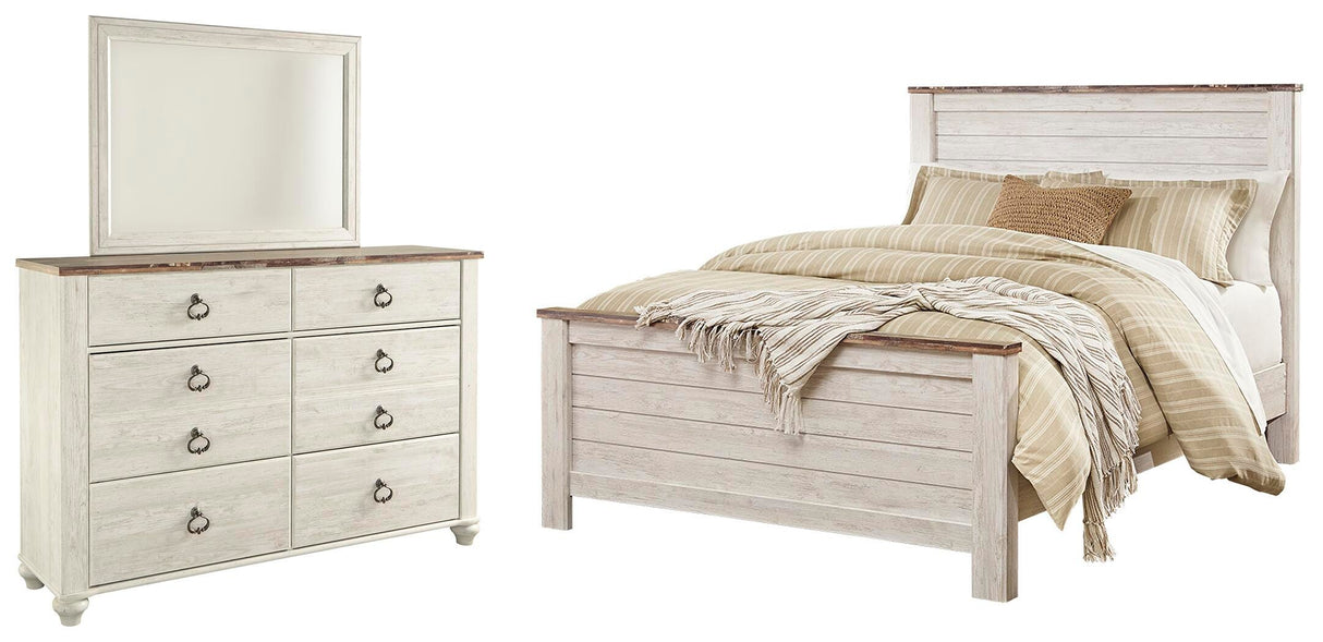 Willowton Whitewash Queen Panel Bed, Dresser and Mirror from Ashley - Luna Furniture